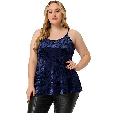 Women's Plus Size Adjustable Strap Velvet Peplum Camisole