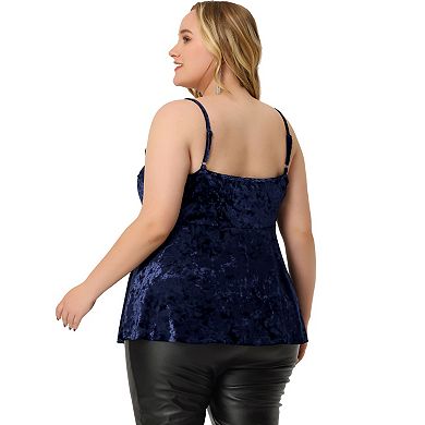 Women's Plus Size Adjustable Strap Velvet Peplum Camisole