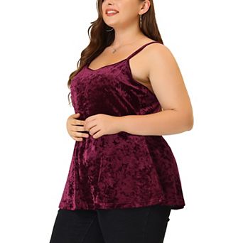 Women's Plus Size Adjustable Strap Velvet Peplum Camisole
