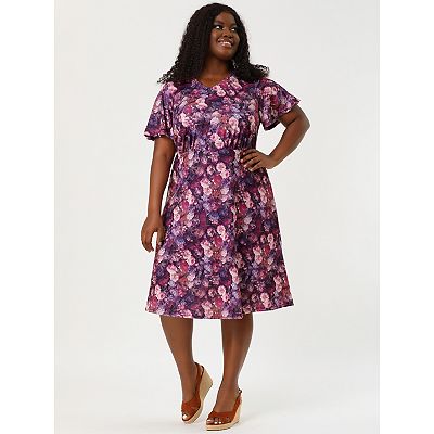 POLERO Women's Cherry Blossom Floral Sundress - Short Sleeve, Plus Size, Summer A-Line Dress