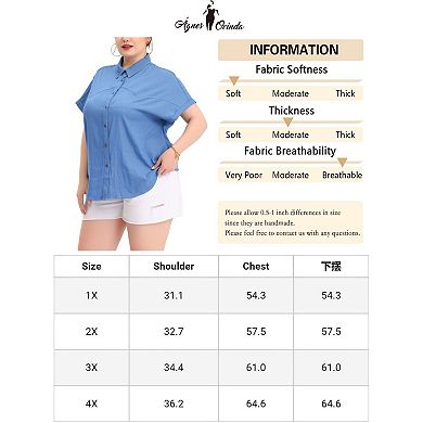 Women's Plus Shirt Button Down Chambray Short Sleeve Shirts