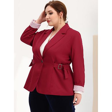 Women's Plus Size Stripe Cuff Notched Lapel Casual Blazer
