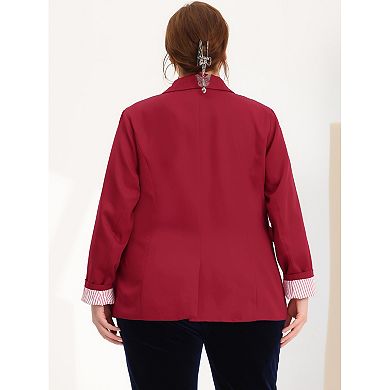 Women's Plus Size Stripe Cuff Notched Lapel Casual Blazer