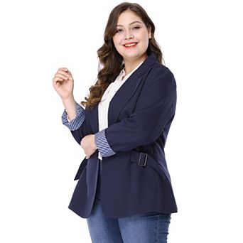Women's Plus Size Stripe Cuff Notched Lapel Casual Blazer