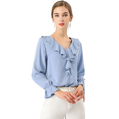 Women's Peasant Blouses Ruffle V Neck Elegant Chiffon Blouse Top