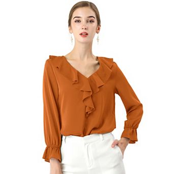 Women's Peasant Blouse Ruffle V Neck Elegant Chiffon Blouse Top