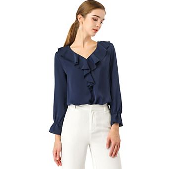 Women's Peasant Blouse Ruffle V Neck Elegant Chiffon Blouse Top