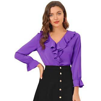 Women's Peasant Blouses Ruffle V Neck Elegant Chiffon Blouse Top