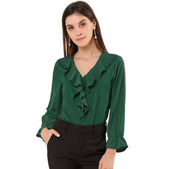 Women's Peasant Blouses Ruffle V Neck Elegant Chiffon Blouse Top