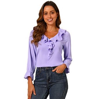 Women's Peasant Blouse Ruffle V Neck Elegant Chiffon Blouse Top