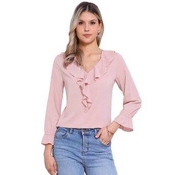 Women's Peasant Blouse Ruffle V Neck Elegant Chiffon Blouse Top