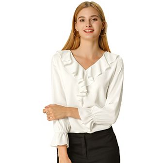 Women's Peasant Blouse Ruffle V Neck Elegant Chiffon Blouse Top