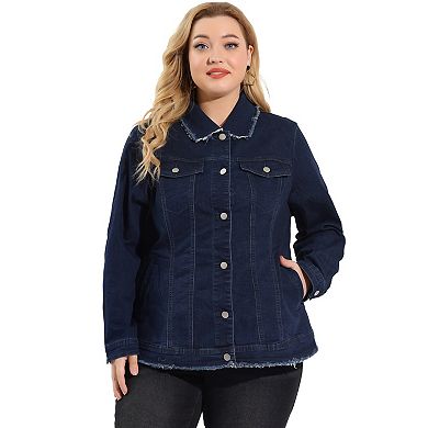 Women's Plus Size Button Down Chest Pocket Short Denim Jacket