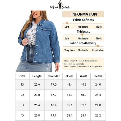Women's Plus Size Button Down Chest Pocket Short Denim Jacket