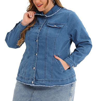 Women's Plus Size Button Down Chest Pocket Short Denim Jacket