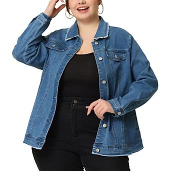 Women's Plus Size Button Down Chest Pocket Short Denim Jacket