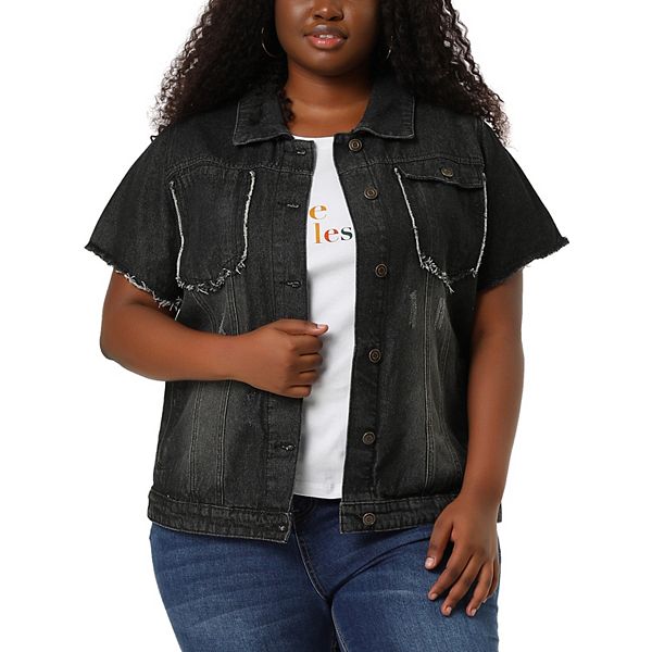 Women's plus size store short sleeve denim jacket