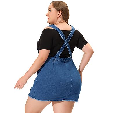 Women's Plus Size Raw Hem Denim Suspender Ripped Overall Dress