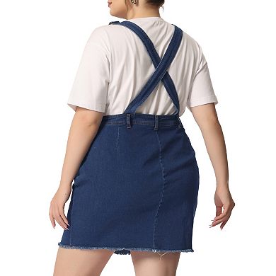 Women's Plus Size Raw Hem Denim Suspender Ripped Overall Dress