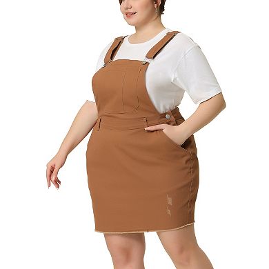 Women's Plus Size Raw Hem Denim Suspender Ripped Overall Dress