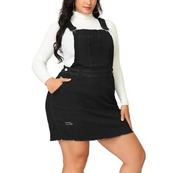 Women's Plus Size Raw Hem Denim Suspender Ripped Overall Dress