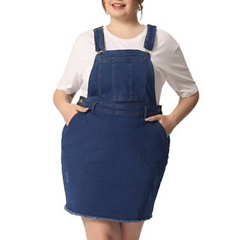 Women's Plus Size Raw Hem Denim Suspender Ripped Overall Dress