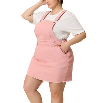 Women's Plus Size Raw Hem Denim Suspender Ripped Overall Dress