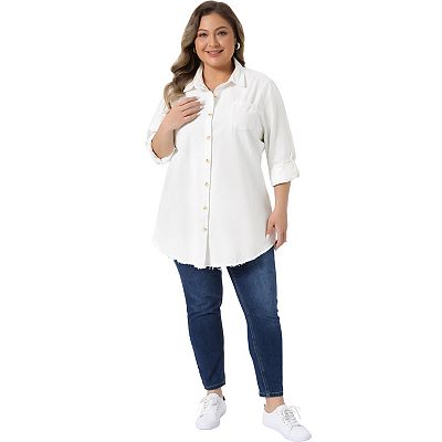 HOT Womens Plus Size Denim Button Up Shirt Women's Plus Size