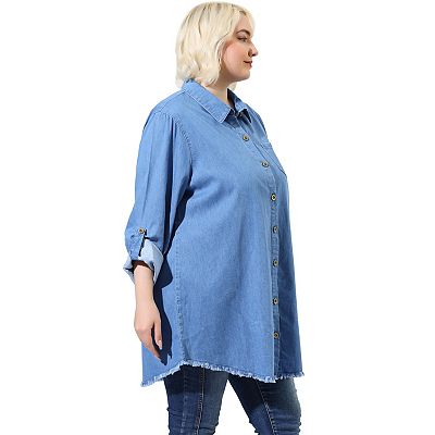 Plus size denim tie front fashion shirt