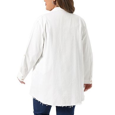 Women's Plus Size Long Sleeve Button Down Denim Long Shirt Jacket