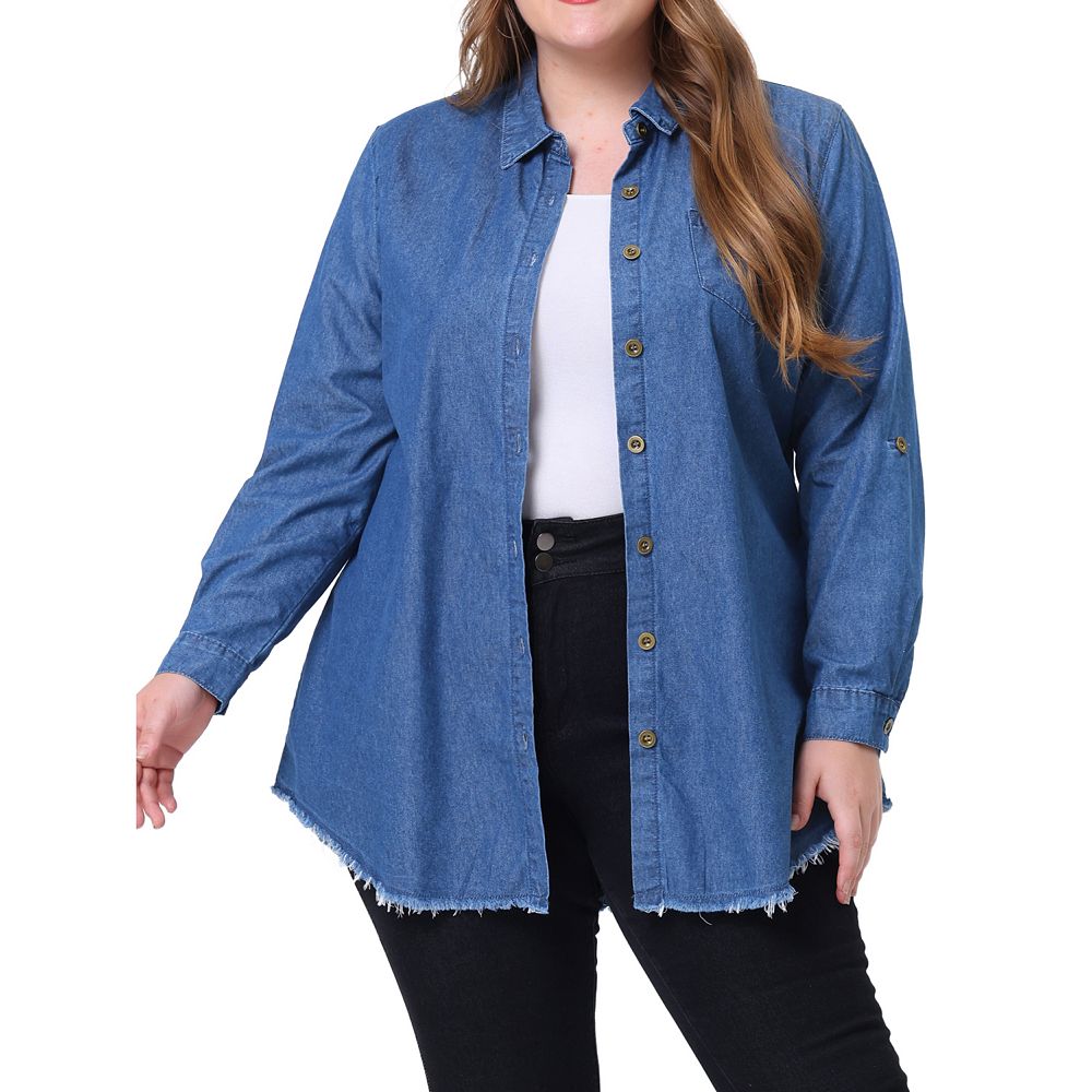 Full Size Button-Up Long Sleeve Denim Shirt Plus Size