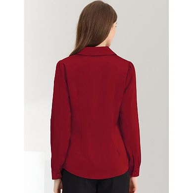 Women's Elegant Collar Blouse Long Sleeve Work Office Satin Button Down Shirt