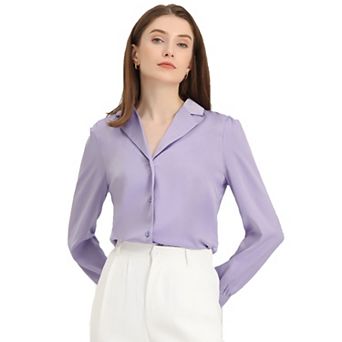 Women's Elegant Collar Blouse Long Sleeve Work Office Satin Button Down Shirt