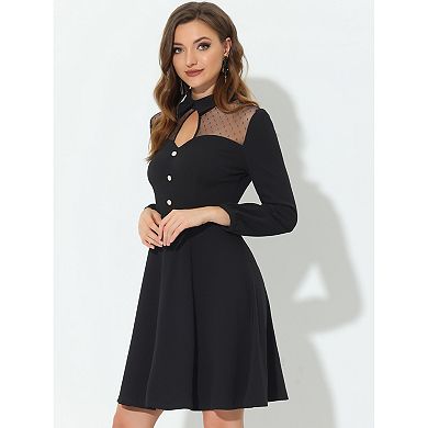 Women's Point Collar Mesh Panel Keyhole Halloween Party Dress