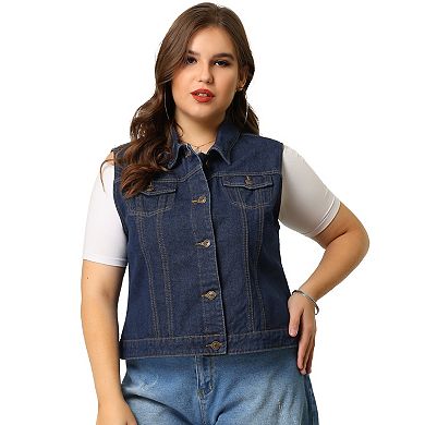 Women's Plus Size Vest Fashion Outerwear Sleeveless Denim Jacket
