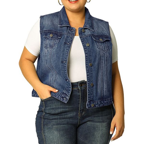 Plus size shop sleeveless denim jacket