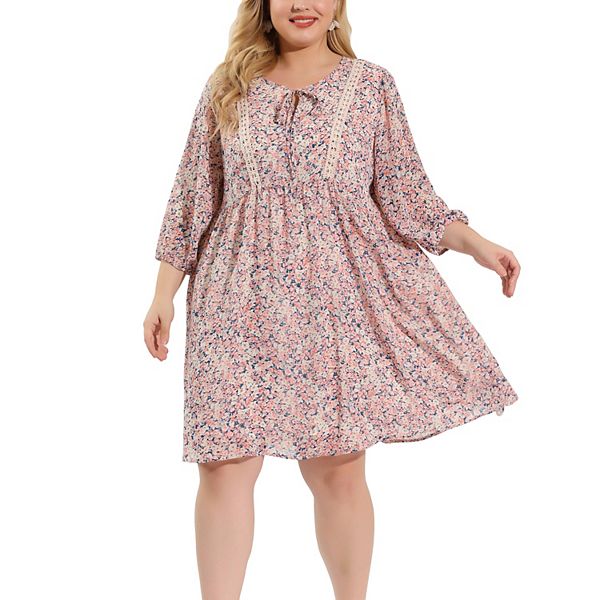 Women's Plus Size 3/4 Sleeves Summer Babydoll Floral Midi Dress