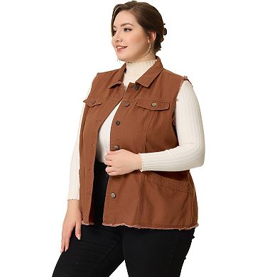 Women's Plus Size Fashion Vest Raw-Hem Sleeveless Denim Jacket