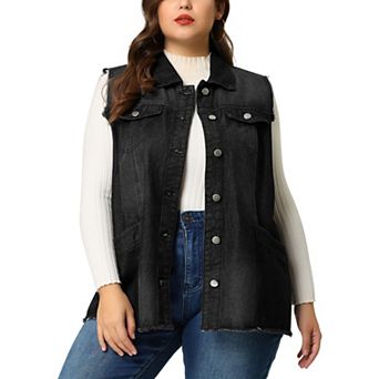 Women's Plus Size Fashion Vest Raw-Hem Sleeveless Denim Jacket