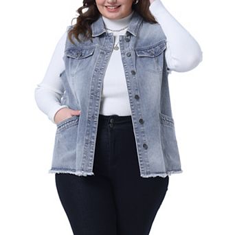 Women's Plus Size Fashion Vest Raw-Hem Sleeveless Denim Jacket