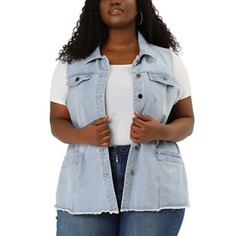 Women's Plus Size Fashion Vest Raw-Hem Sleeveless Denim Jacket