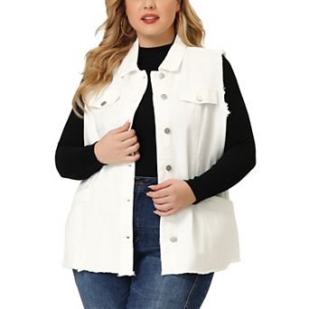 Women's Plus Size Fashion Vest Raw-Hem Sleeveless Denim Jacket