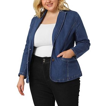 Women's Plus Size Workwear Fashion Denim Bomber Blazer