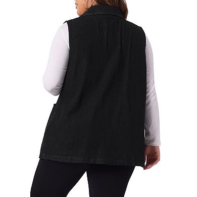 Women's Plus Size Spring Sleeveless Denim Vests Jacket with Pockets