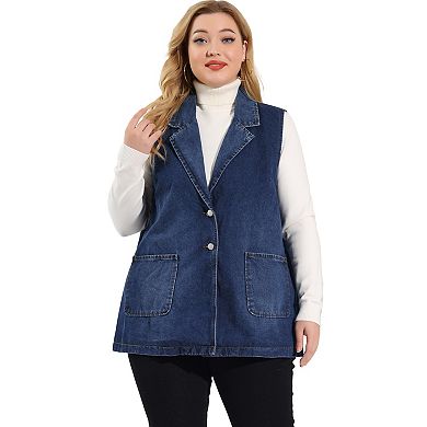 Women's Plus Size Spring Sleeveless Denim Vests Jacket with Pockets