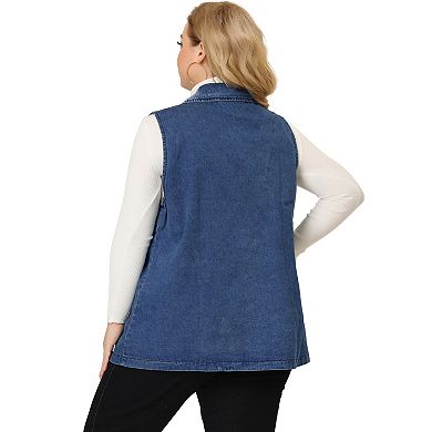 Women's Plus Size Spring Sleeveless Denim Vests Jacket with Pockets
