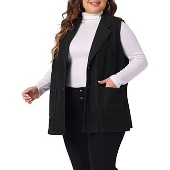 Women's Plus Size Spring Sleeveless Denim Vests Jacket with Pockets