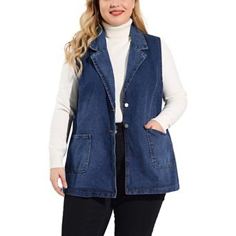 Women's Plus Size Spring Sleeveless Denim Vests Jacket with Pockets