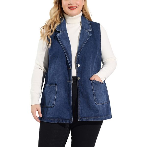 Full Size Sleeveless Frayed Denim Vest Jacket Plus Size main image 1