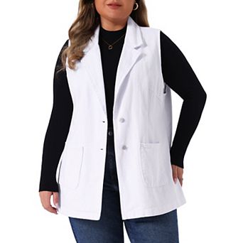 Women's Plus Size Spring Sleeveless Denim Vests Jacket with Pockets